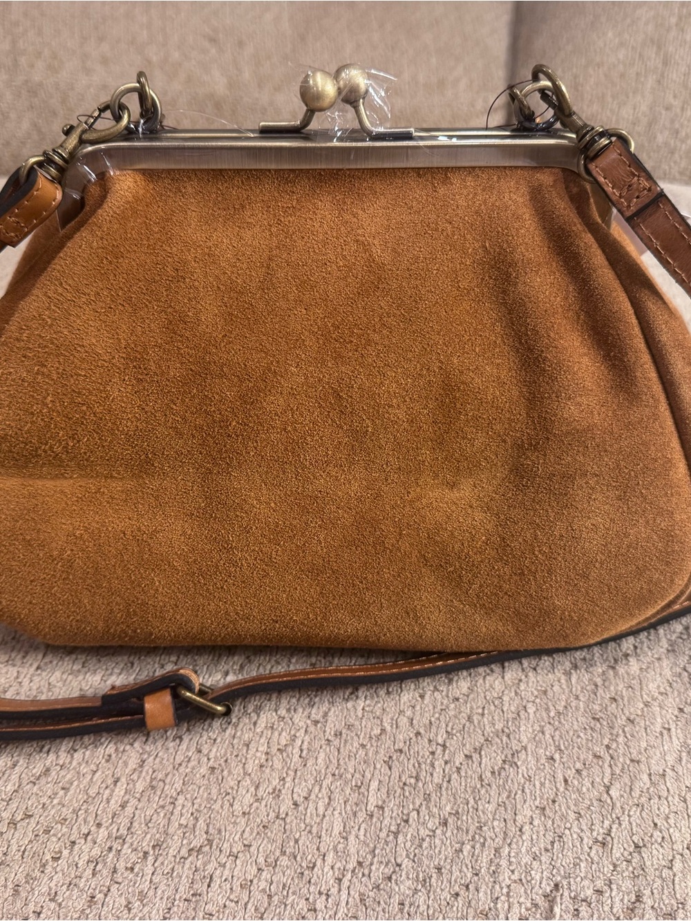Suede Kiss-Lock Patricia Nash Crossbody Bag in Caramel - Picture 11 of 11